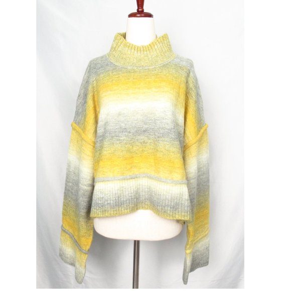 Anthropologie Pilcro Cropped Mock-Neck Sweater - Yellow Gray Ombre - Large - Picture 2 of 10